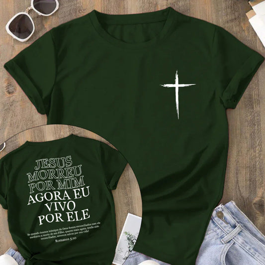 Camiseta Cristã 100% Algodão “Vivo Por Ele” Unissex – Estilo, Fé e Conforto