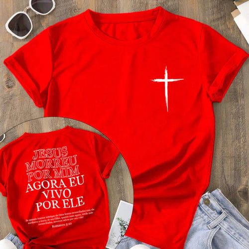 Camiseta Cristã 100% Algodão “Vivo Por Ele” Unissex – Estilo, Fé e Conforto
