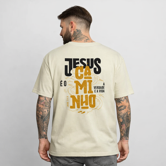 Camiseta Cristã Oversized Streetwear “Jesus é o Caminho” Unissex 100% Algodão
