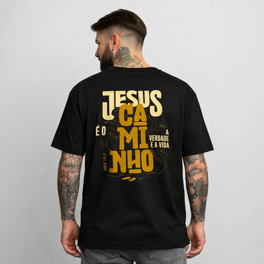 Camiseta Cristã Oversized Streetwear “Jesus é o Caminho” Unissex 100% Algodão