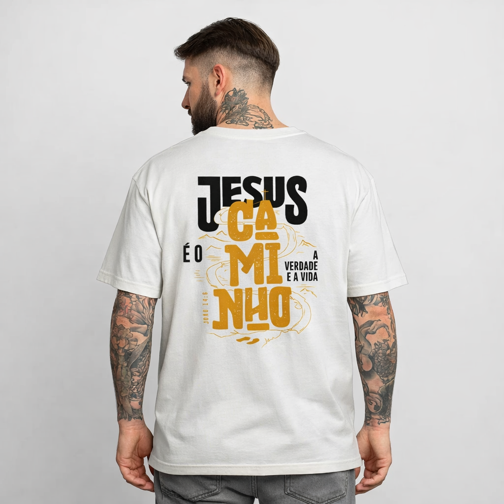 Camiseta Cristã Oversized Streetwear “Jesus é o Caminho” Unissex 100% Algodão
