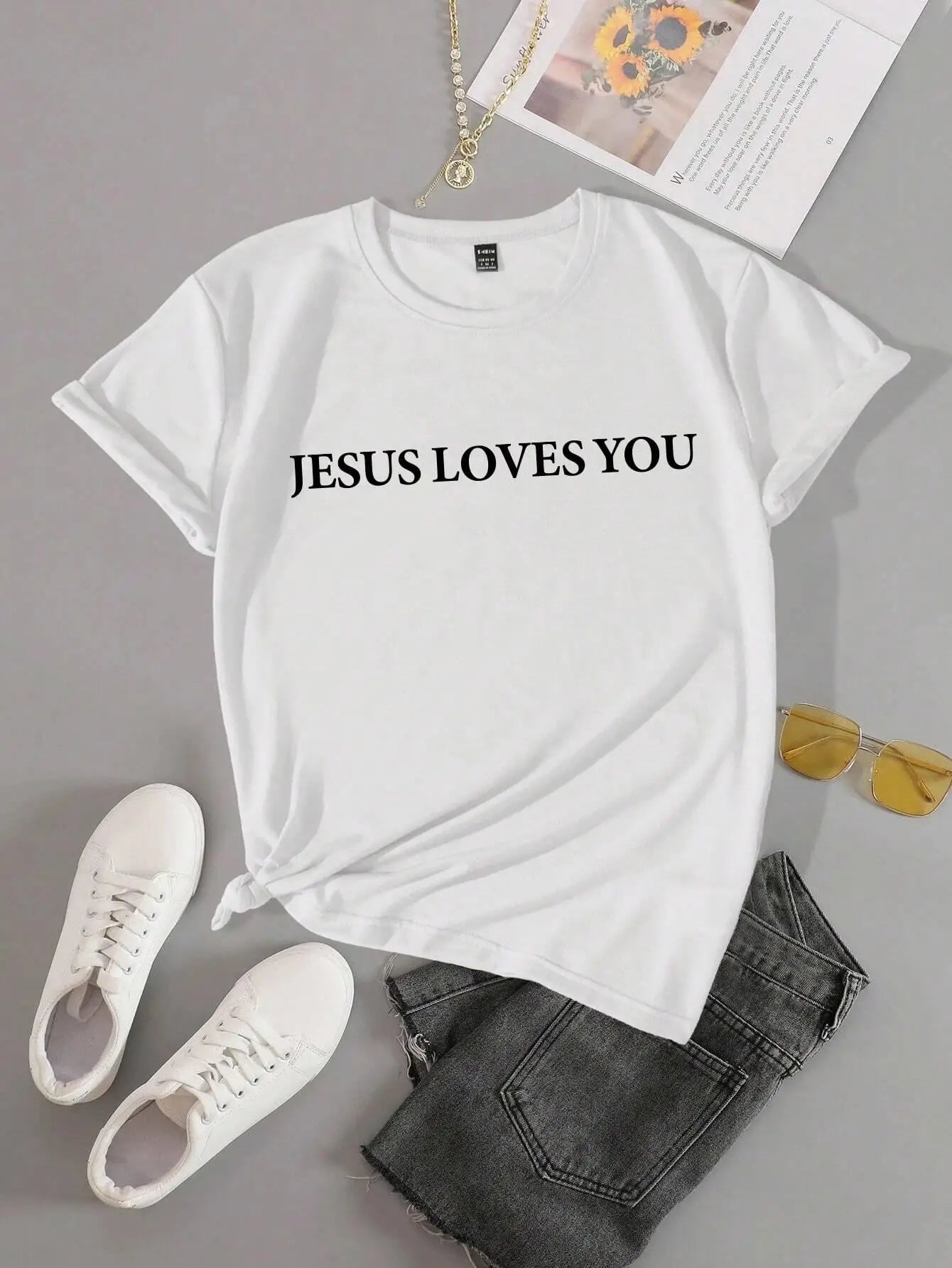 Jesus Loves You Letter Print Women T-Shirts Summer Breathable Soft Tees Street Fashion Short Sleeve Casual Sport Loose Clothes